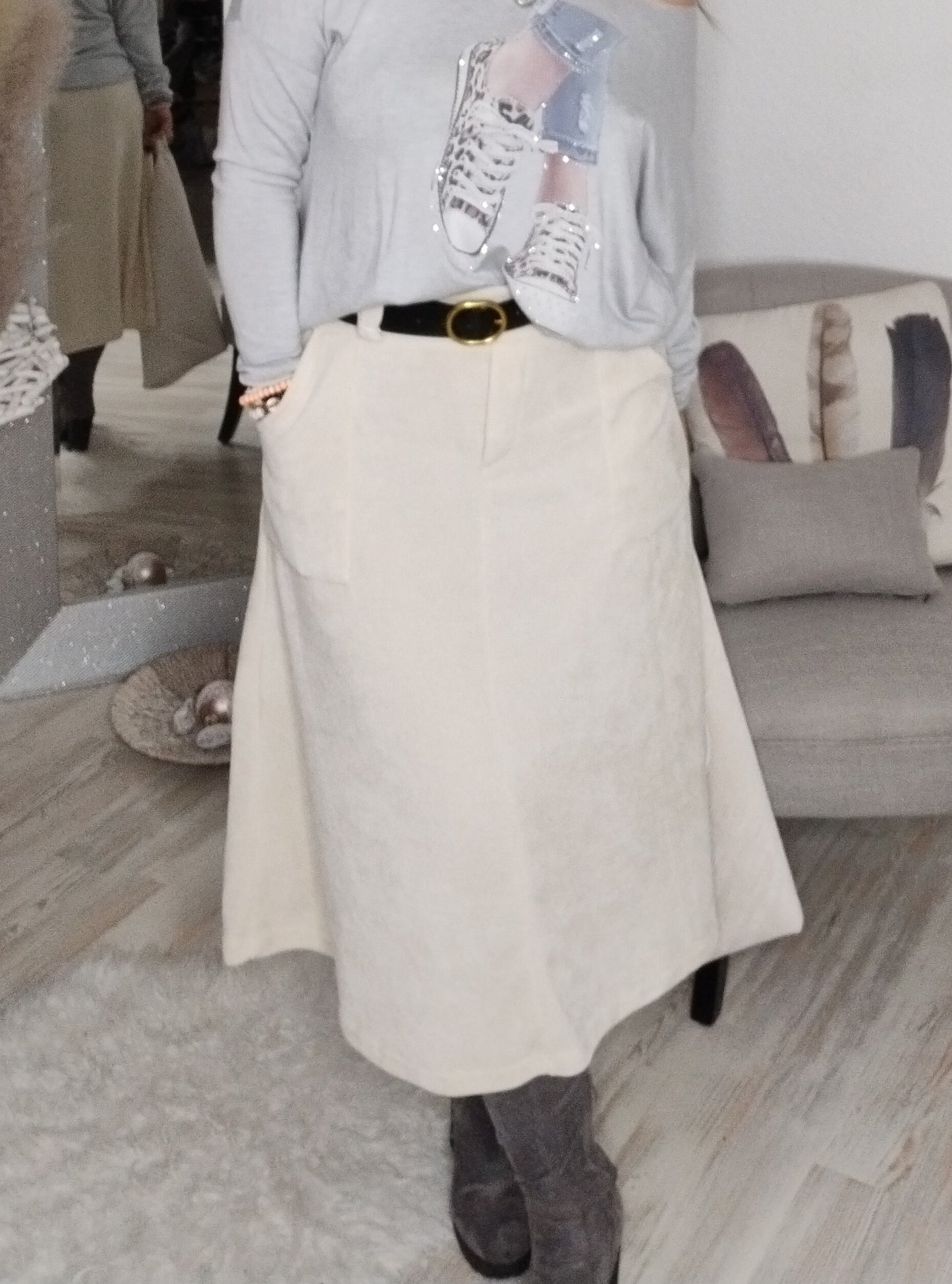 Rock inkl. Gürtel in Cordoptik in verschiedenen Farben