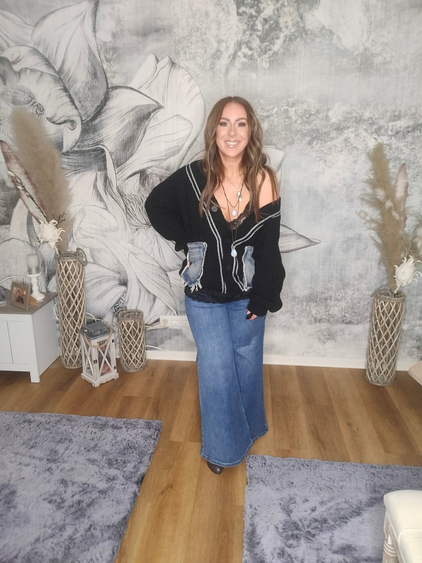 Strickjacke mit Jeanstaschen