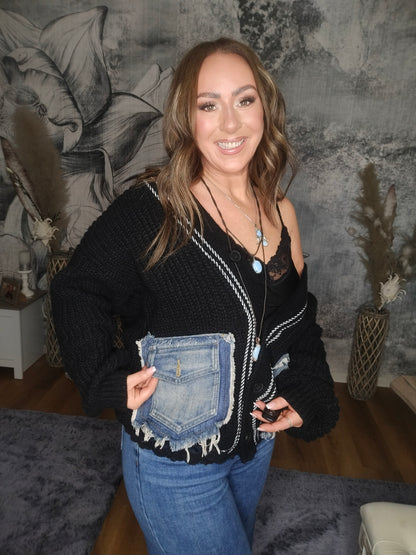 Strickjacke mit Jeanstaschen
